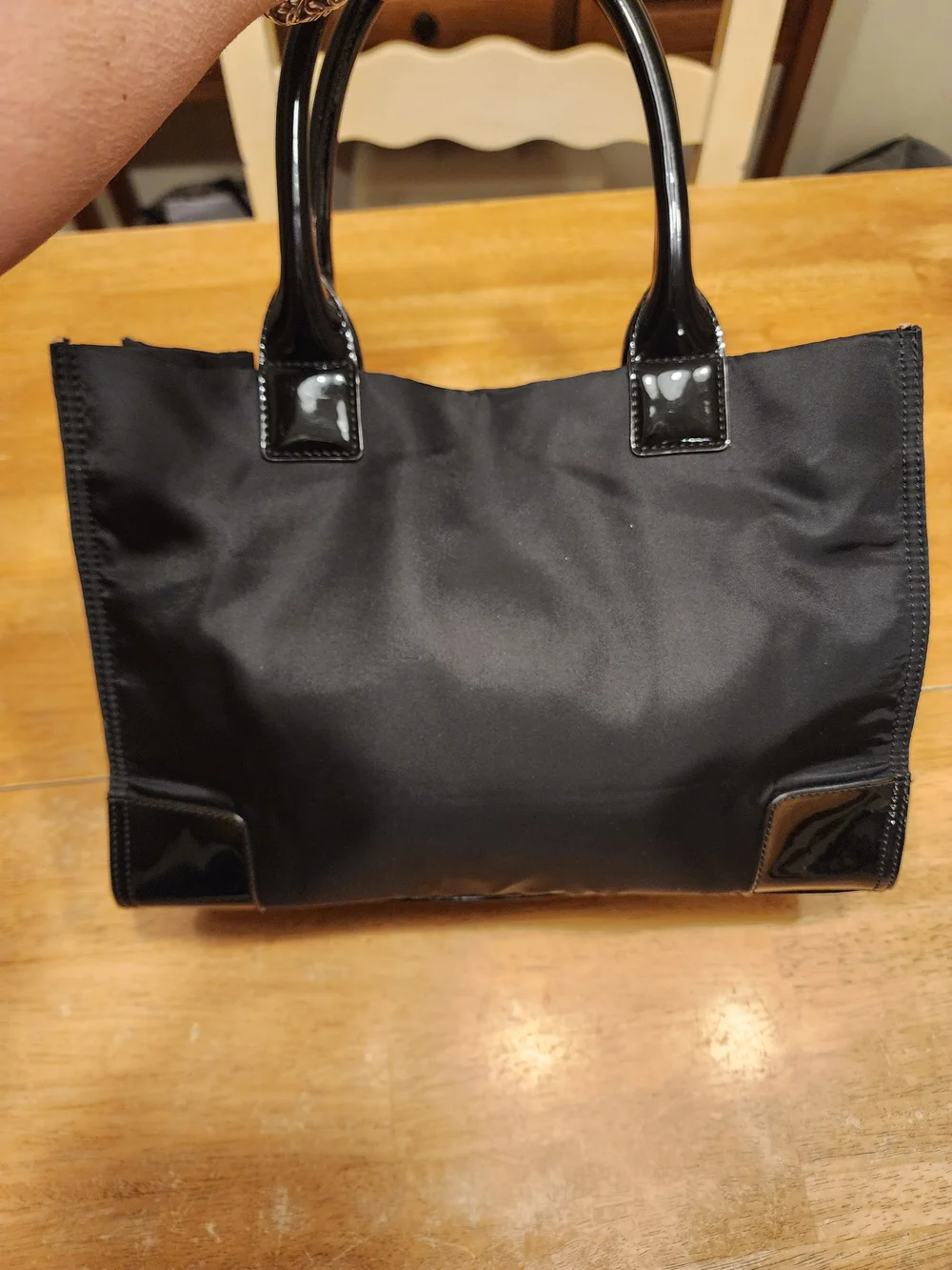 Tory Burch Black Nylon Tote with Patent Trim